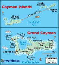 Ilhas Cayman e suas três ilhas: Grand Cayman, Little Cayman e Cayman Brac
